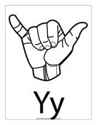 Letter Y (outline, with label) sign language printable