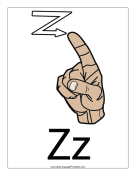 Letter Z (color, with label) sign language printable