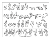 Sign Language Letter and Number Chart (outline, no labels) sign language printable