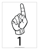 Number 1 (outline, with label) sign language printable