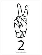 Number 2 (outline, with label) sign language printable