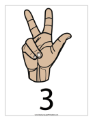 Number 3 (color, with label) sign language printable