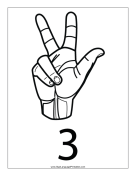 Number 3 (outline, with label) sign language printable