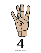 Number 4 (color, with label) sign language printable