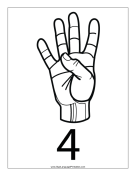 Number 4 (outline, with label) sign language printable