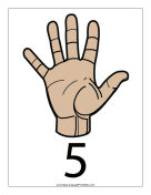 Number 5 (color, with label) sign language printable