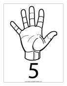 Number 5 (outline, with label) sign language printable