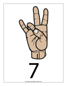 Number 7 (color, with label) sign language printable