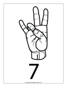 Number 7 (outline, with label) sign language printable