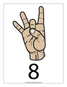 Number 8 (color, with label) sign language printable
