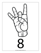 Number 8 (outline, with label) sign language printable
